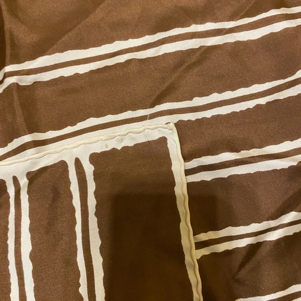 Givenchy Silk Long Wrap Muffler Scarf Brown Cream 65” Vintage